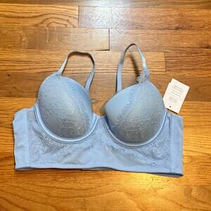 Auden Women’s 36A Blue Lace Lightly Lined Demi Coverage Long Line Bra Intimates